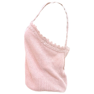 Chanel Pink Alpaca Blend Lace Knit Camisole Top