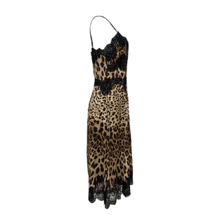 Dolce & Gabbana Leopard Print Silk Blend Lace Slip Midi Dress