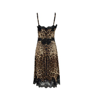 Dolce & Gabbana Leopard Print Silk Blend Lace Slip Midi Dress