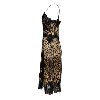 Dolce & Gabbana Leopard Print Silk Blend Lace Slip Midi Dress