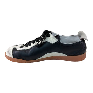 Chanel CC Logo Leather & Suede Low Top Sneakers Black & White