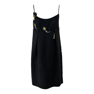 Prada Black Embellished Slip Dress with Crystal Floral Appliqué