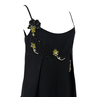 Prada Black Embellished Slip Dress with Crystal Floral Appliqué