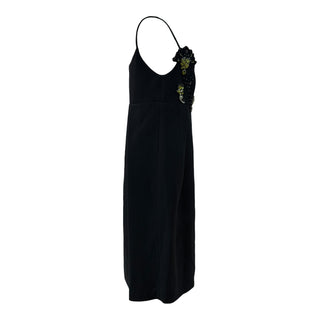 Prada Black Embellished Slip Dress with Crystal Floral Appliqué