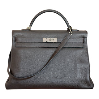 Hermès Kelly 40 Ebene Fjord In Clemence Leather With Gold Hardware