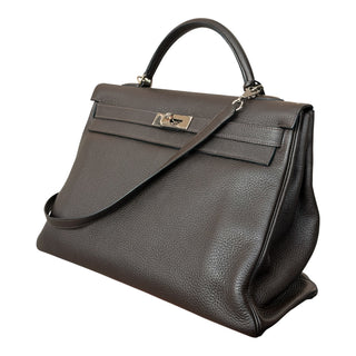 Hermès Kelly 40 Ebene Fjord In Clemence Leather With Gold Hardware