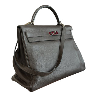 Hermès Kelly 40 Ebene Fjord In Clemence Leather With Gold Hardware