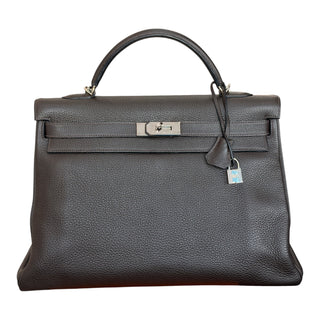 Hermès Kelly 40 Ebene Fjord In Clemence Leather With Gold Hardware