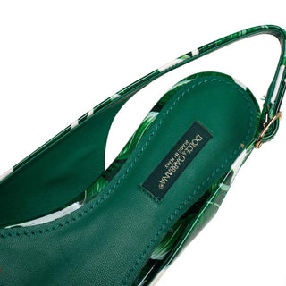 Dolce & Gabbana White & Green Banana Leaf Print Slingback Flats