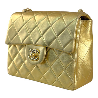 Chanel Mini Classic Flap Bag Metallic Gold Lambskin Gold Hardware