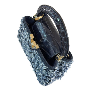 Louis Vuitton Capucines Mini Blue Denim Tweed Crocodile Handle