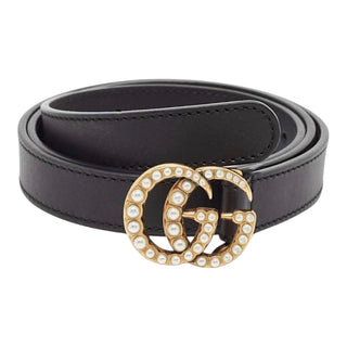 Gucci GG Black Marmont Pearl Buckle Slim Belt
