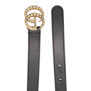 Gucci GG Black Marmont Pearl Buckle Slim Belt