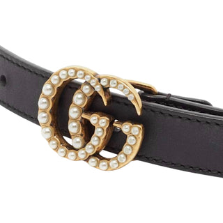 Gucci GG Black Marmont Pearl Buckle Slim Belt
