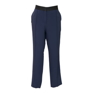 Celine Navy Tailored Straight-Leg Trousers with Black Waistband