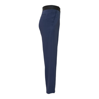 Celine Navy Tailored Straight-Leg Trousers with Black Waistband