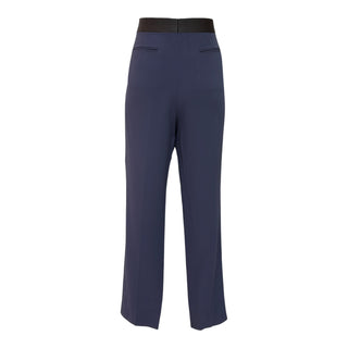 Celine Navy Tailored Straight-Leg Trousers with Black Waistband