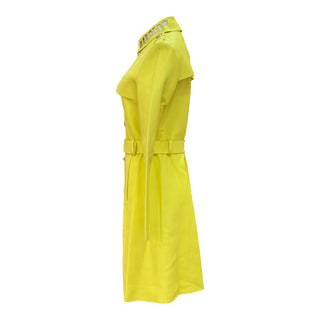 Versace Neon Yellow Leather Belted Double-Breasted Coat