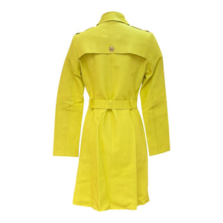 Versace Neon Yellow Leather Belted Double-Breasted Coat