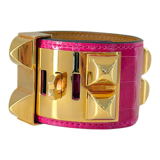 Hermès Collier de Chien (CDC) Crocodile Bracelet – Rose Scheherazade / Gold Hardware