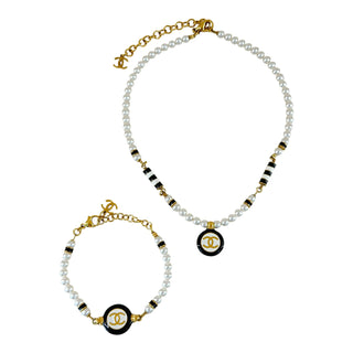 Chanel Faux Pearl CC Necklace & Bracelet Set