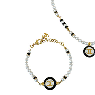Chanel Faux Pearl CC Necklace & Bracelet Set