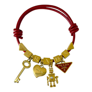 Prada Charm Red Leather Bracelet