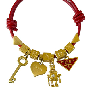 Prada Charm Red Leather Bracelet