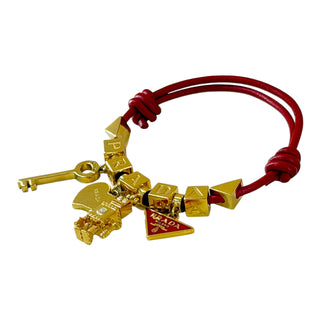Prada Charm Red Leather Bracelet