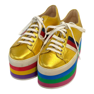Gucci Peggy Metallic Gold Rainbow Platform Sneakers
