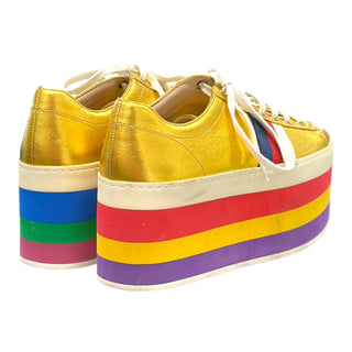 Gucci Peggy Metallic Gold Rainbow Platform Sneakers