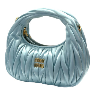 Miu Miu Wander Matelassé Satin Mini Bag Blue