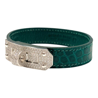 Hermès Kelly H Diamond & Alligator Bracelet MM in 18K White Gold