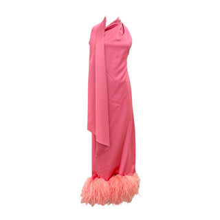 The Attico Pink Feather-Trim One-Shoulder Gown