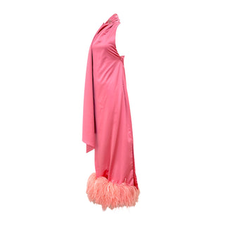 The Attico Pink Feather-Trim One-Shoulder Gown
