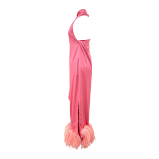 The Attico Pink Feather-Trim One-Shoulder Gown