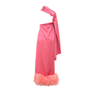 The Attico Pink Feather-Trim One-Shoulder Gown