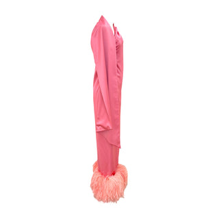 The Attico Pink Feather-Trim One-Shoulder Gown