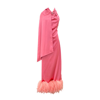 The Attico Pink Feather-Trim One-Shoulder Gown