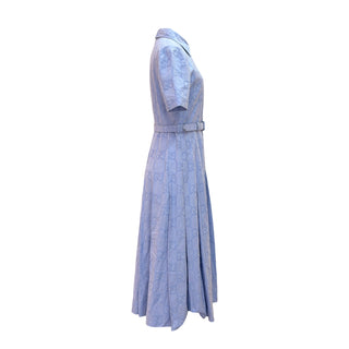 Gucci Light Blue GG Monogram Belted Midi Dress
