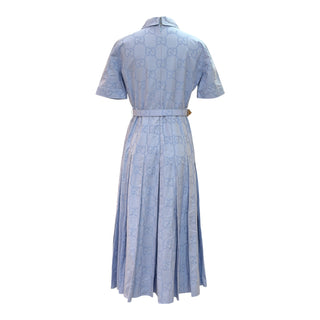Gucci Light Blue GG Monogram Belted Midi Dress
