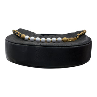 Chanel SS25 Half Moon Pearl Chain Quilted Caviar Mini Hobo Bag