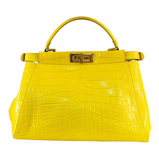 Fendi Yellow Peekaboo Crocodile Leather Top Handle Bag