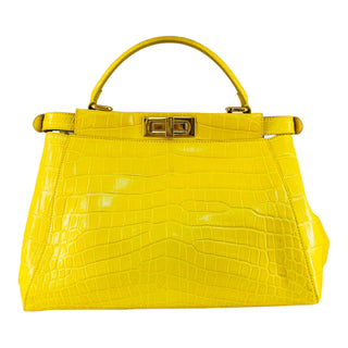 Fendi Yellow Peekaboo Crocodile Leather Top Handle Bag