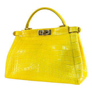 Fendi Yellow Peekaboo Crocodile Leather Top Handle Bag