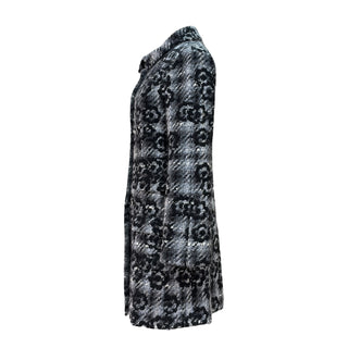 Chanel Black & Grey Camellia Pattern Tweed Coat