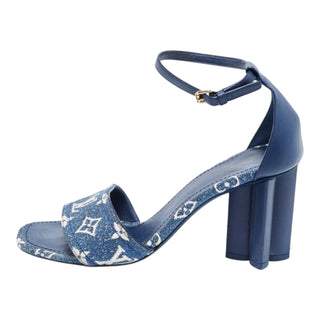 Louis Vuitton Navy Monogram Denim Block Heel Sandals