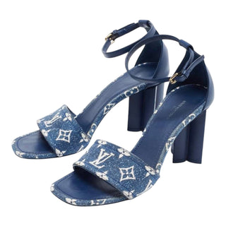 Louis Vuitton Navy Monogram Denim Block Heel Sandals