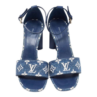 Louis Vuitton Navy Monogram Denim Block Heel Sandals