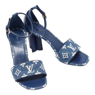 Louis Vuitton Navy Monogram Denim Block Heel Sandals